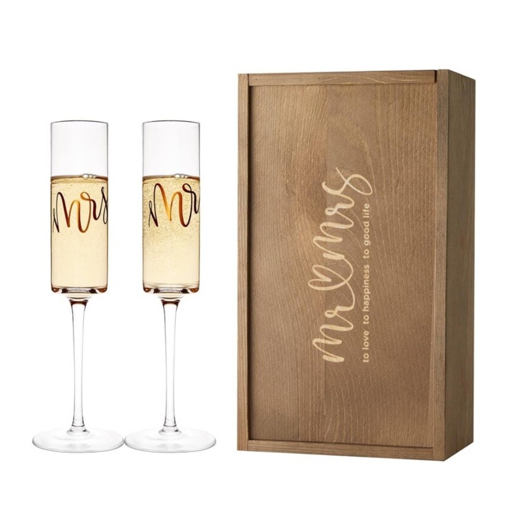 Mr And Mrs AW Bridal Champagne Flutes Boxed